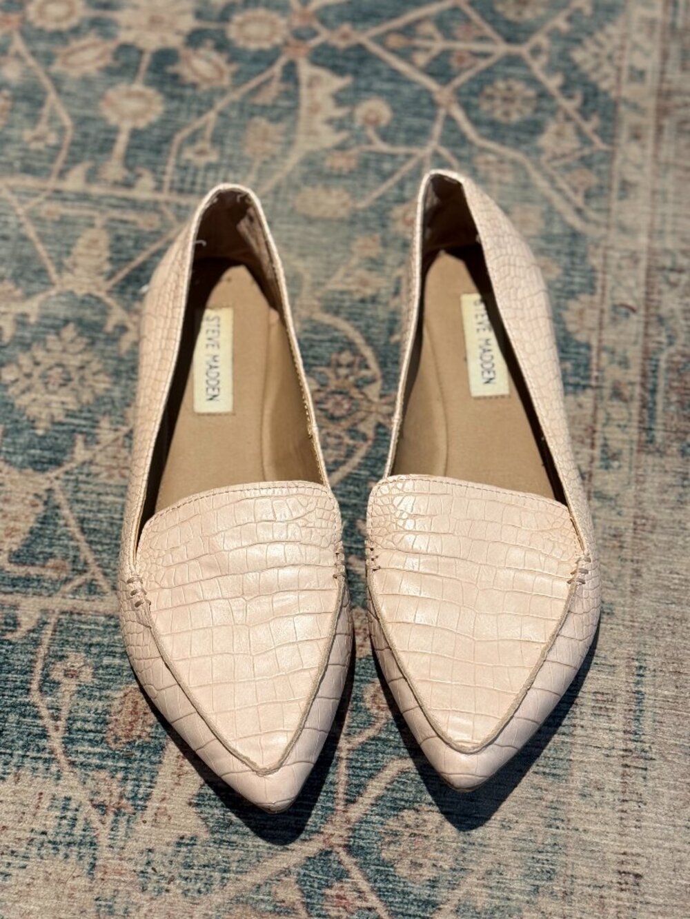 Pink Steve Madden Pointed Croc Faux Leather Flats